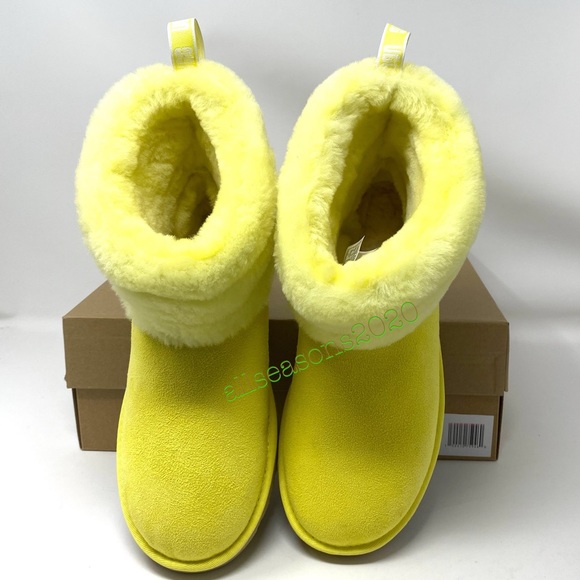 UGG Women’s Boot Fluff Mini Quilted Fur Yellow - Picture 7 of 10